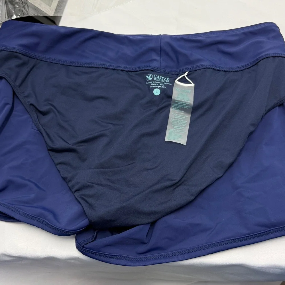 Carve Designs Navy Blue Board Shorts Swim Bottoms UPF 50 Medium Rise Large NWT
